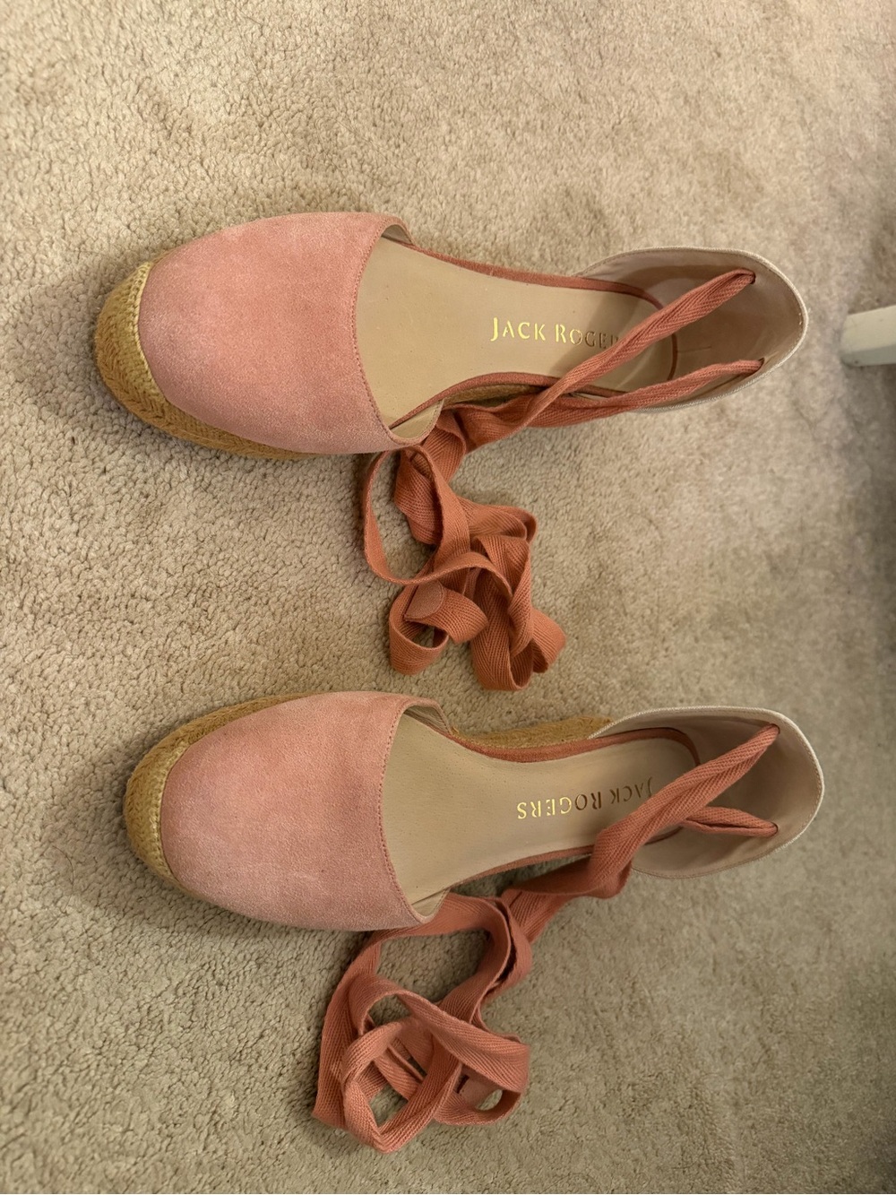 Jack Rogers Coral Pink Espadrille Lace-Up Wedge Sandals